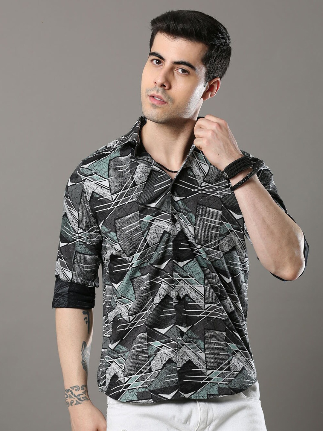 

Bushirt Men Classic Printed Pure Cotton Casual Shirt, Green