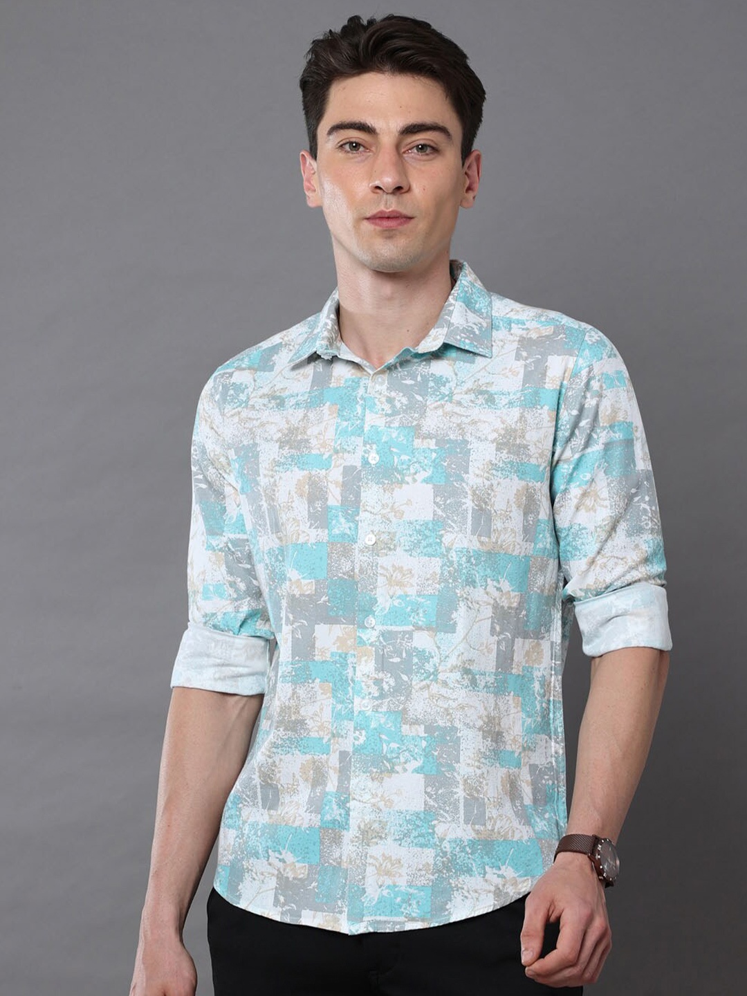 

Bushirt Men Classic Floral Printed Pure Cotton Casual Shirt, White
