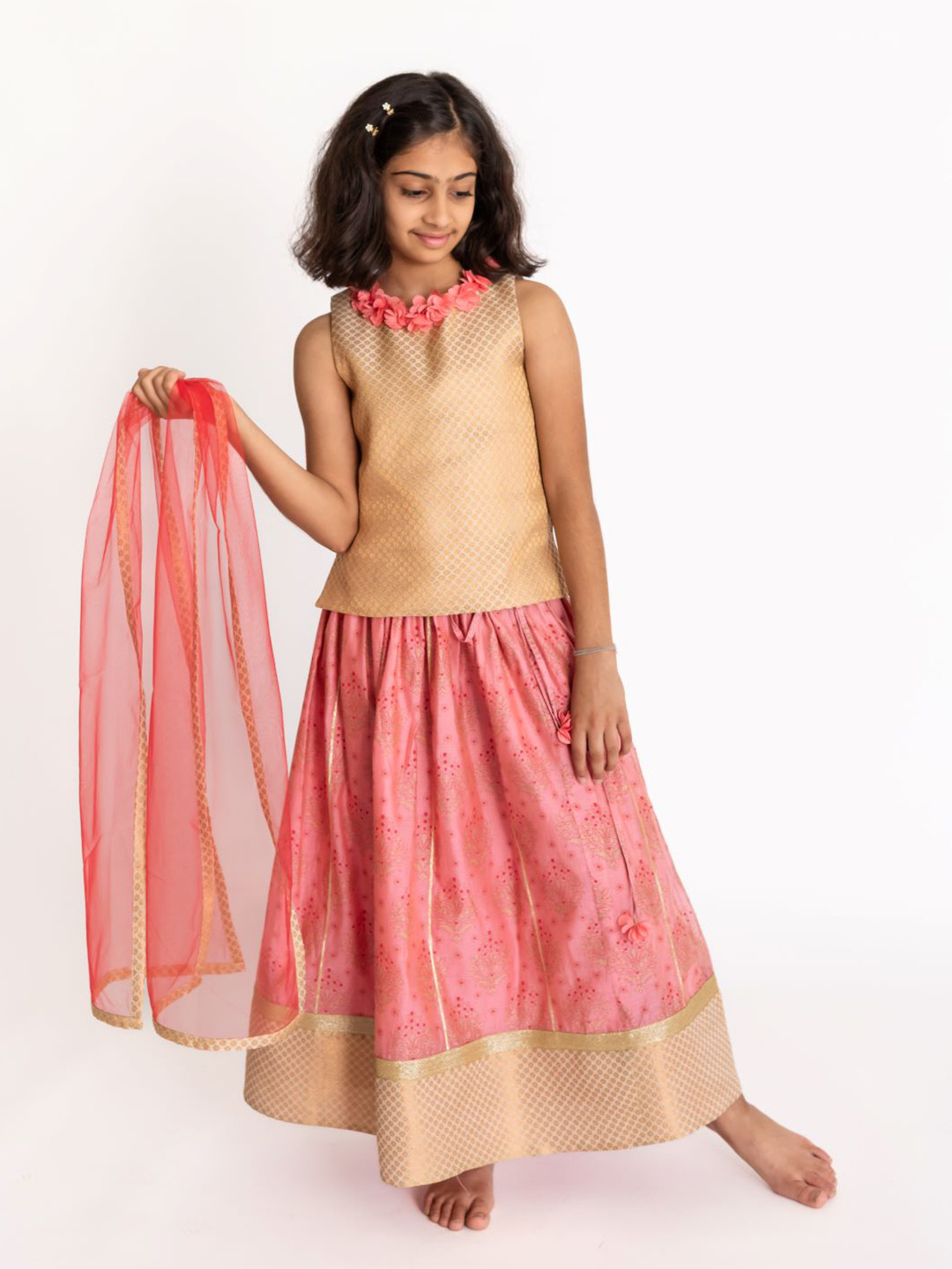 

A Little Fable Girls Printed Ready to Wear Lehenga & Blouse With Dupatta, Gold