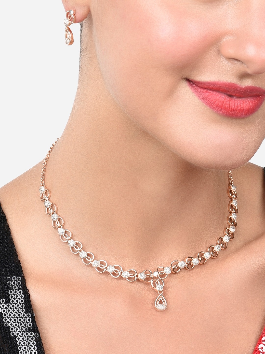 

AMI Rose Gold-Plated Stone Studded Jewellery Set