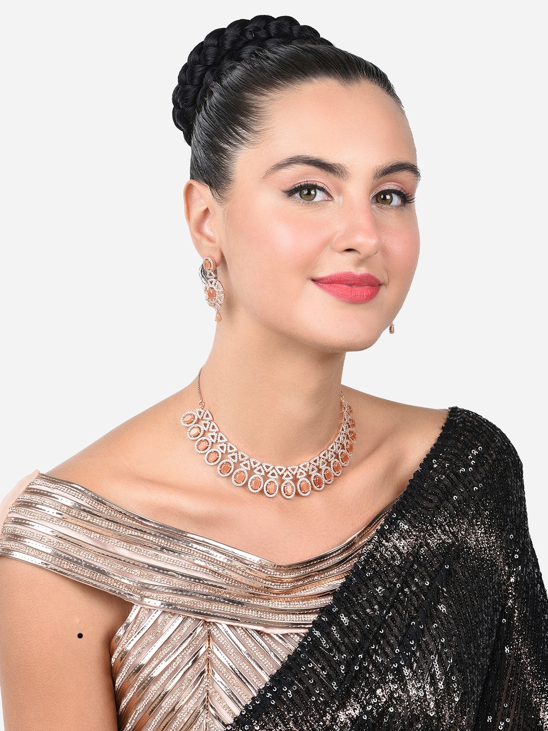 

AMI Rose Gold-Plated CZ Studded Jewellery Set