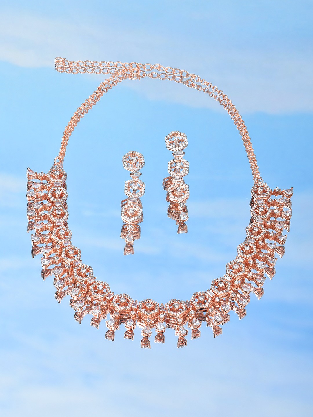 

AMI Rose Gold-Plated Cubic Zirconia-Studded Jewellery Set