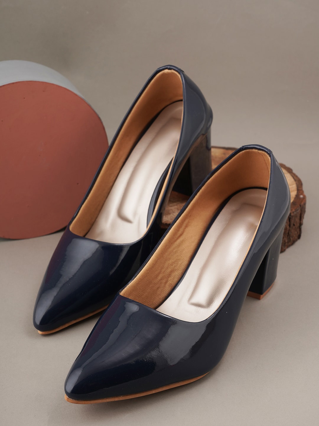 

Walkfree Closed Back Block Pumps Heels, Navy blue