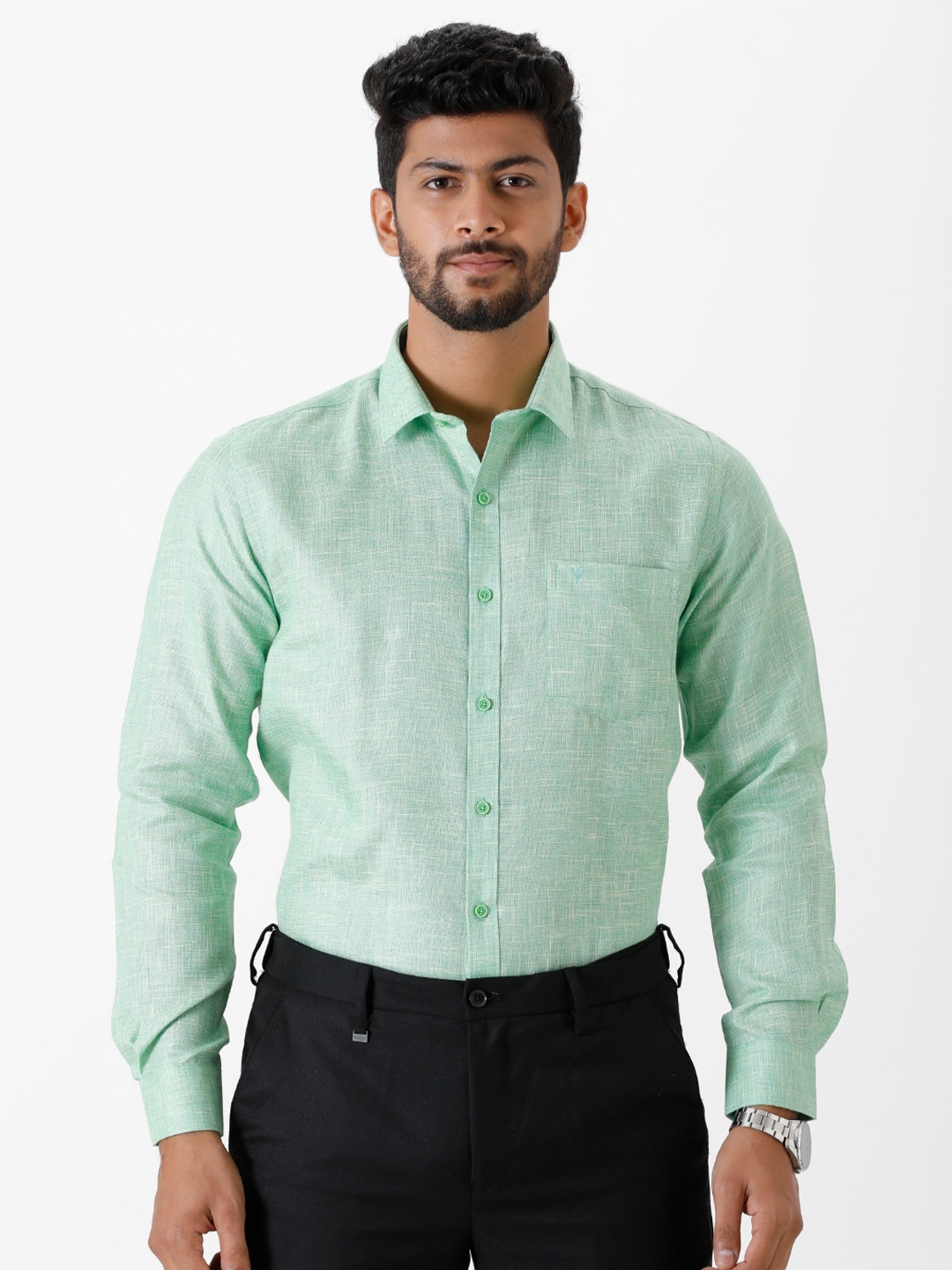 

Ramraj Men Spread Collar Casual Shirt, Green