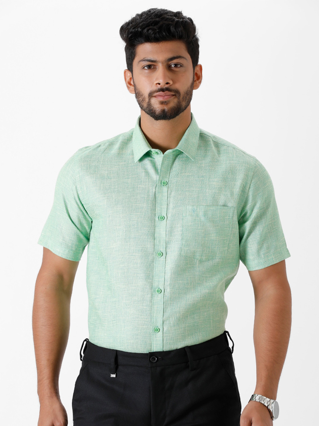 

Ramraj Men Spread Collar Formal Shirt, Green