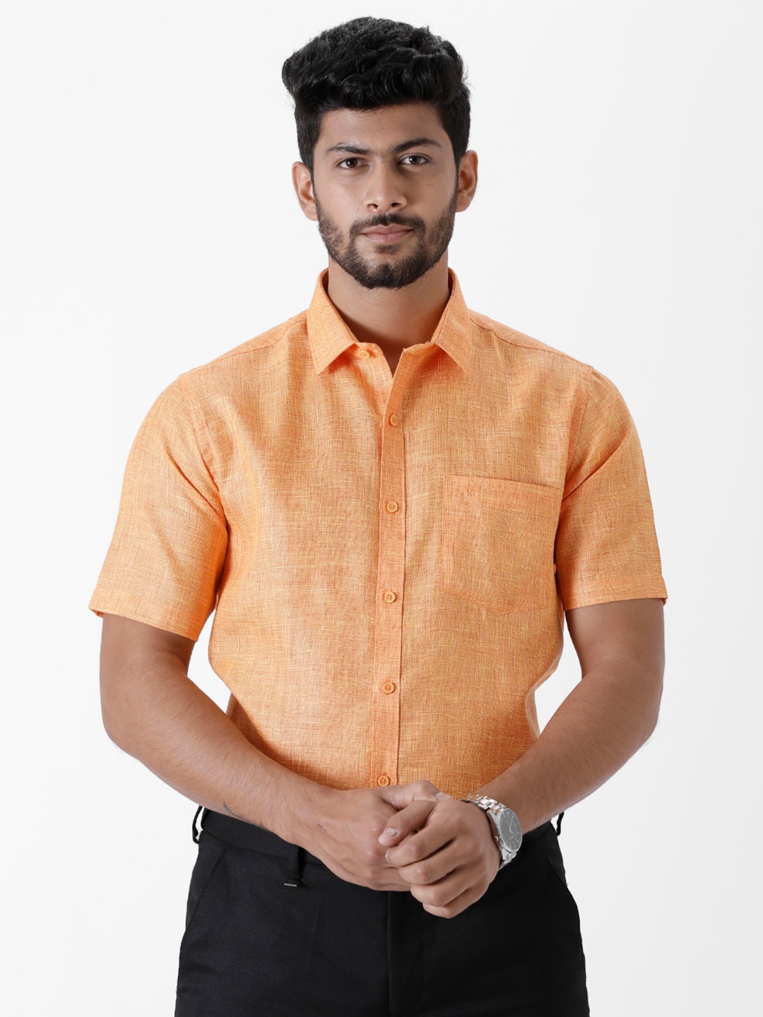 

Ramraj Men Spread Collar Formal Shirt, Orange