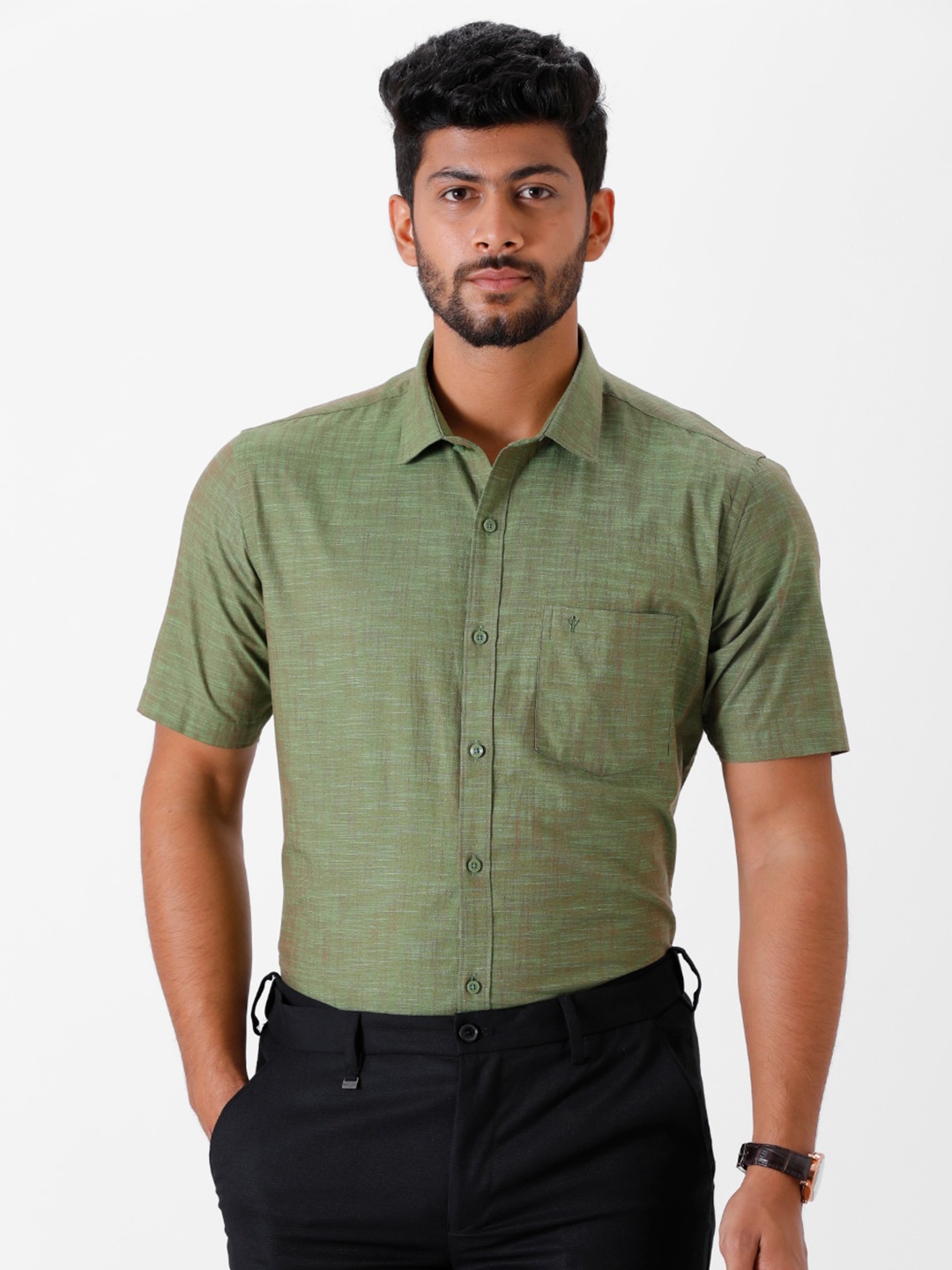 

Ramraj Men Semiformal Cotton Shirt, Green