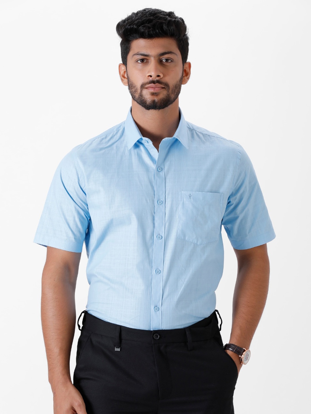 

Ramraj Men Micro Checks Formal Shirt, Blue