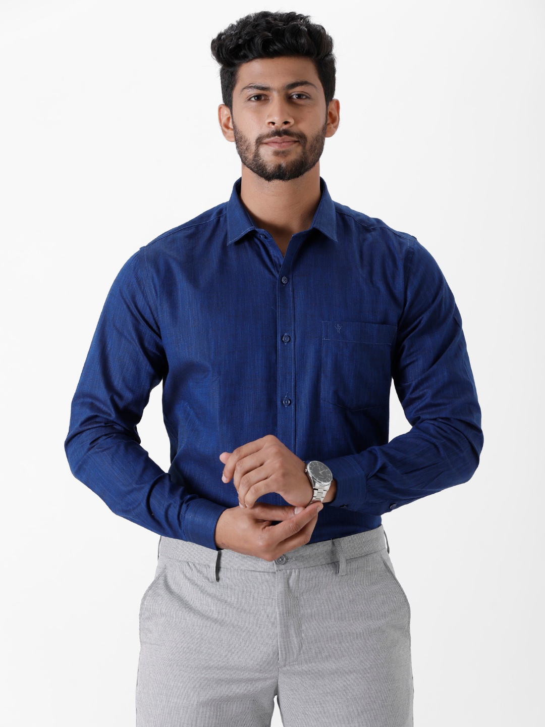 

Ramraj Men Long Sleeves Formal Cotton Shirt, Blue