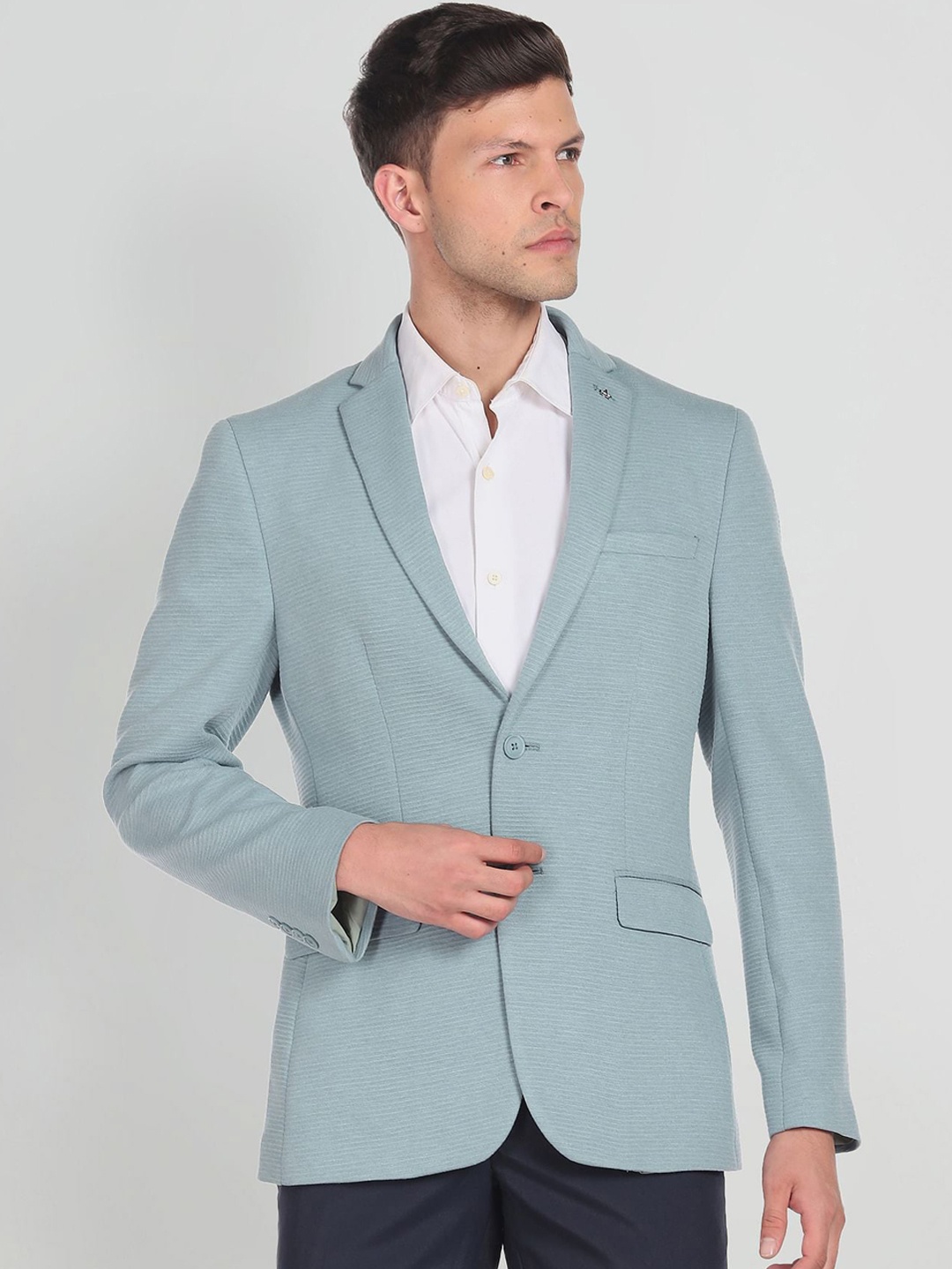 

Arrow Men Striped Slim Fit Single-Breasted Knit Formal Blazer, Sea green