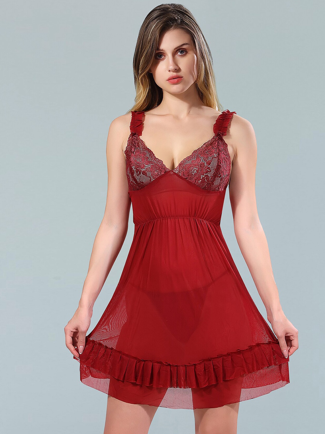 

Be You Maroon Net Baby Doll