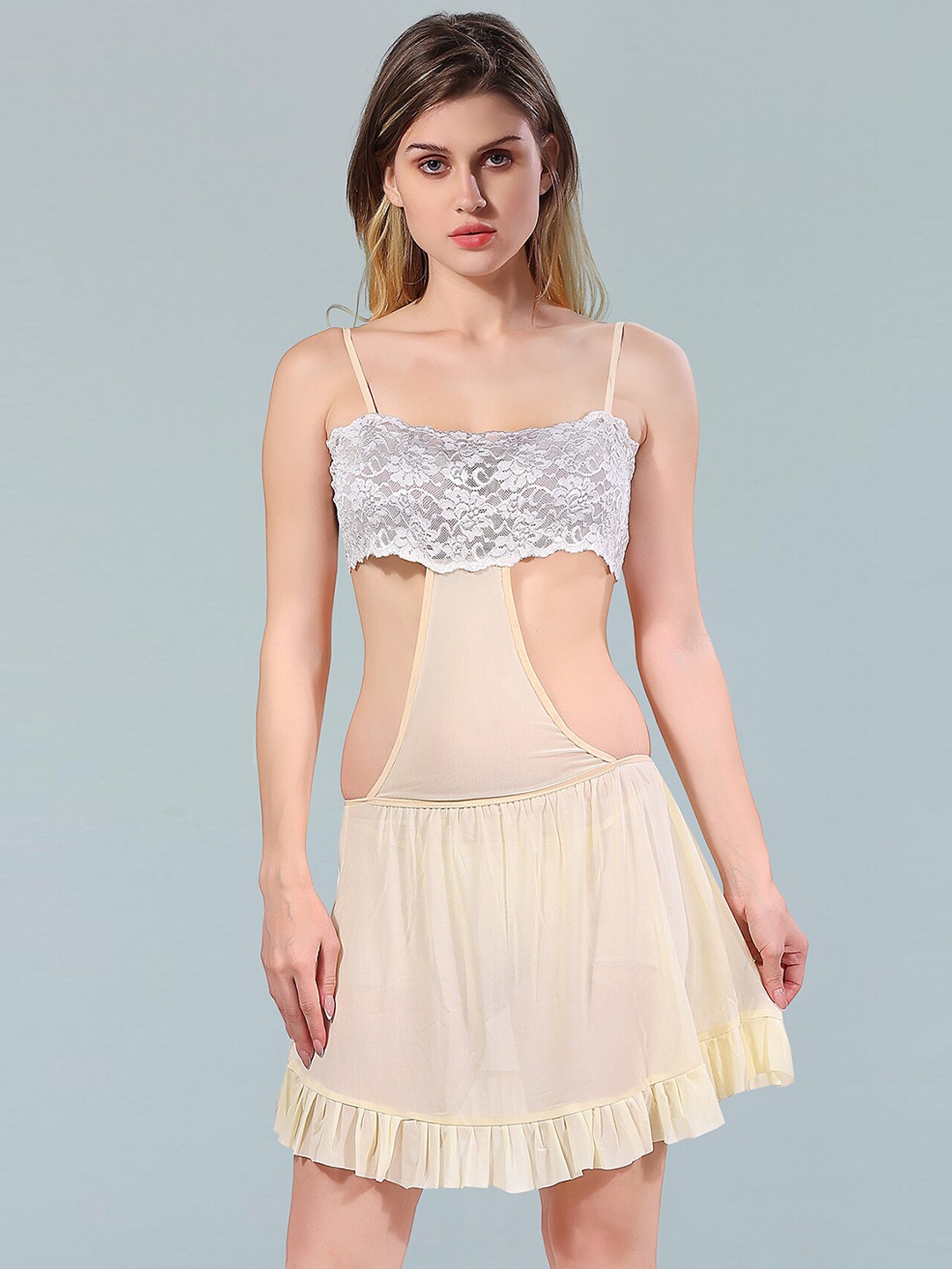 

Be You Cream-Coloured Net Baby Doll