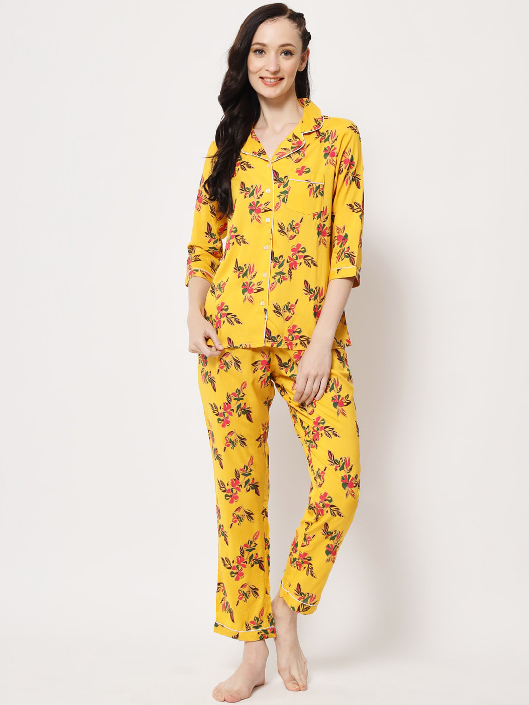 

HERE&NOW Women Printed Night suit, Yellow