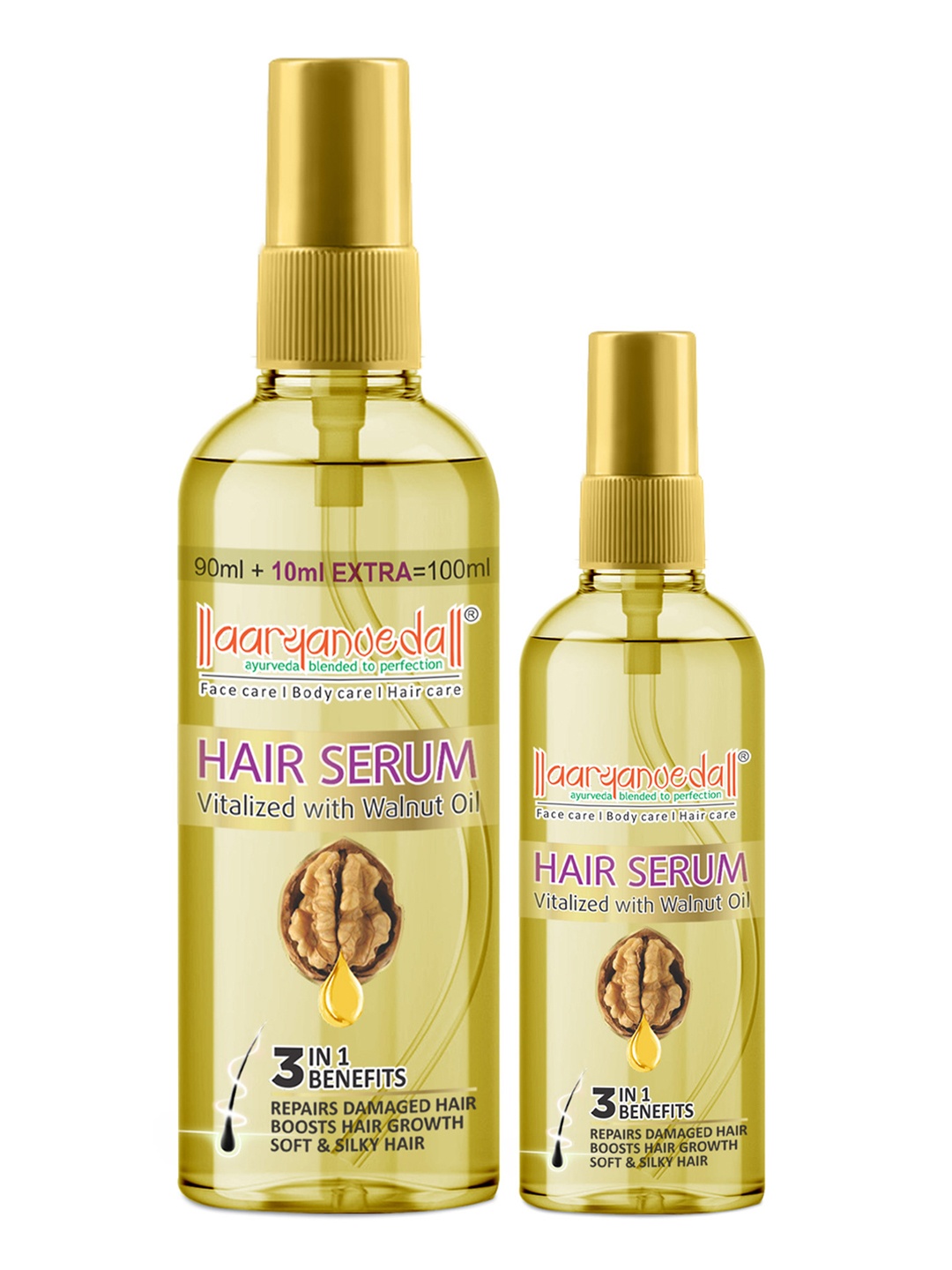 

Aryanveda Set Of 2 Vitalized With Walnut Oil Hair Serum - 145 ml, Gold