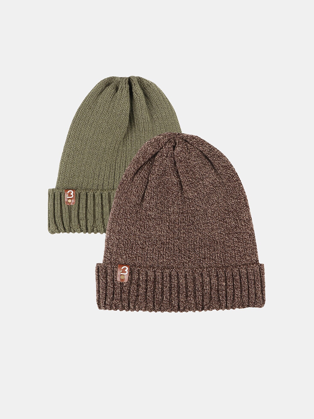 

Bharatasya Men Green & Brown Beanie