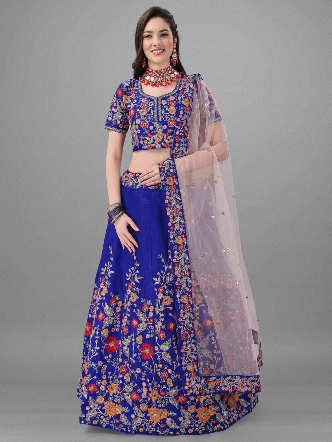 

Angroop Embroidered Semi-Stitched Lehenga & Unstitched Blouse With Dupatta, Blue