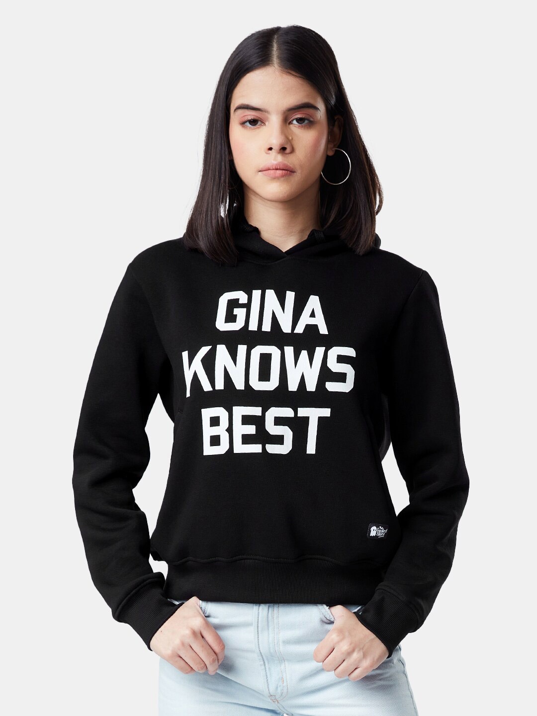 

The Souled Store Women Black Printed Hooded Sweatshirt