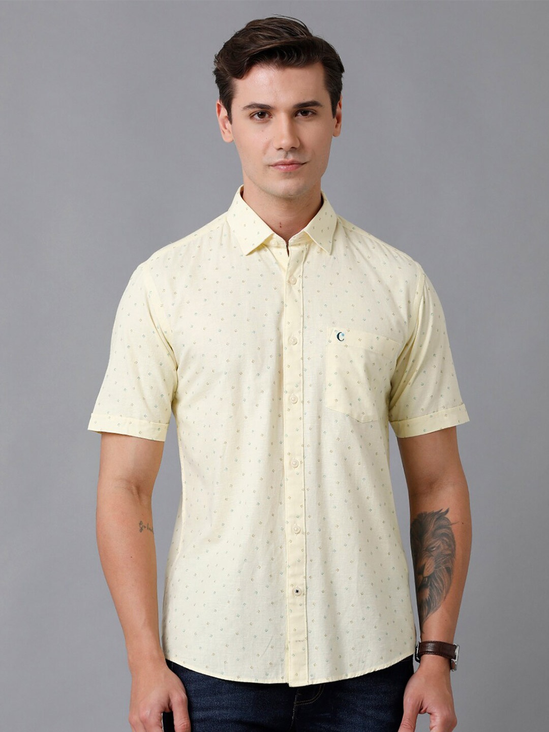 

CAVALLO by Linen Club Men Yellow Printed Casual Shirt
