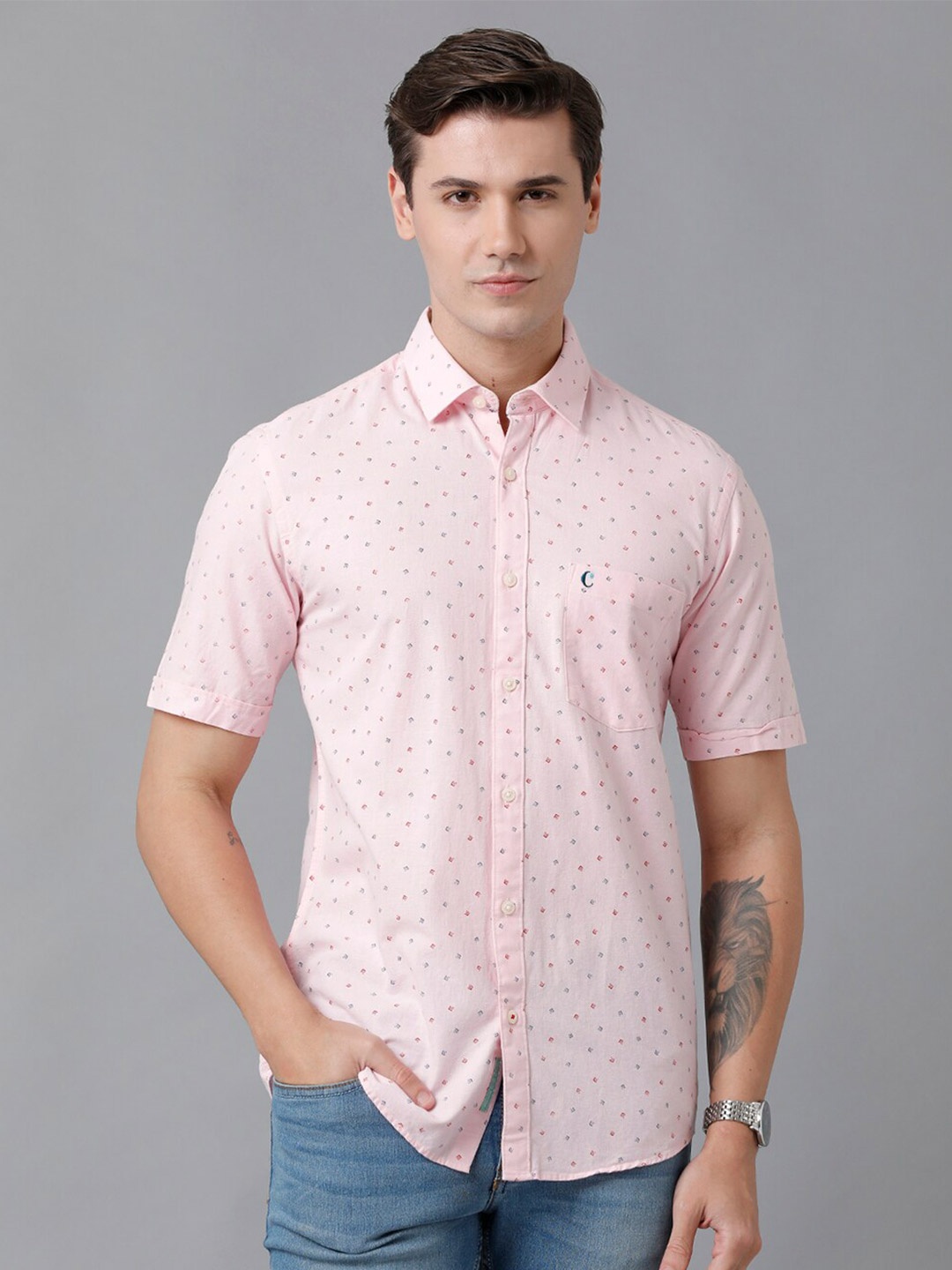 

CAVALLO by Linen Club Men Printed Casual Shirt, Pink