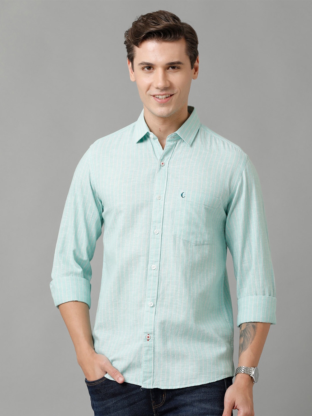 

CAVALLO by Linen Club Men Checked Cotton Casual Shirt, Green