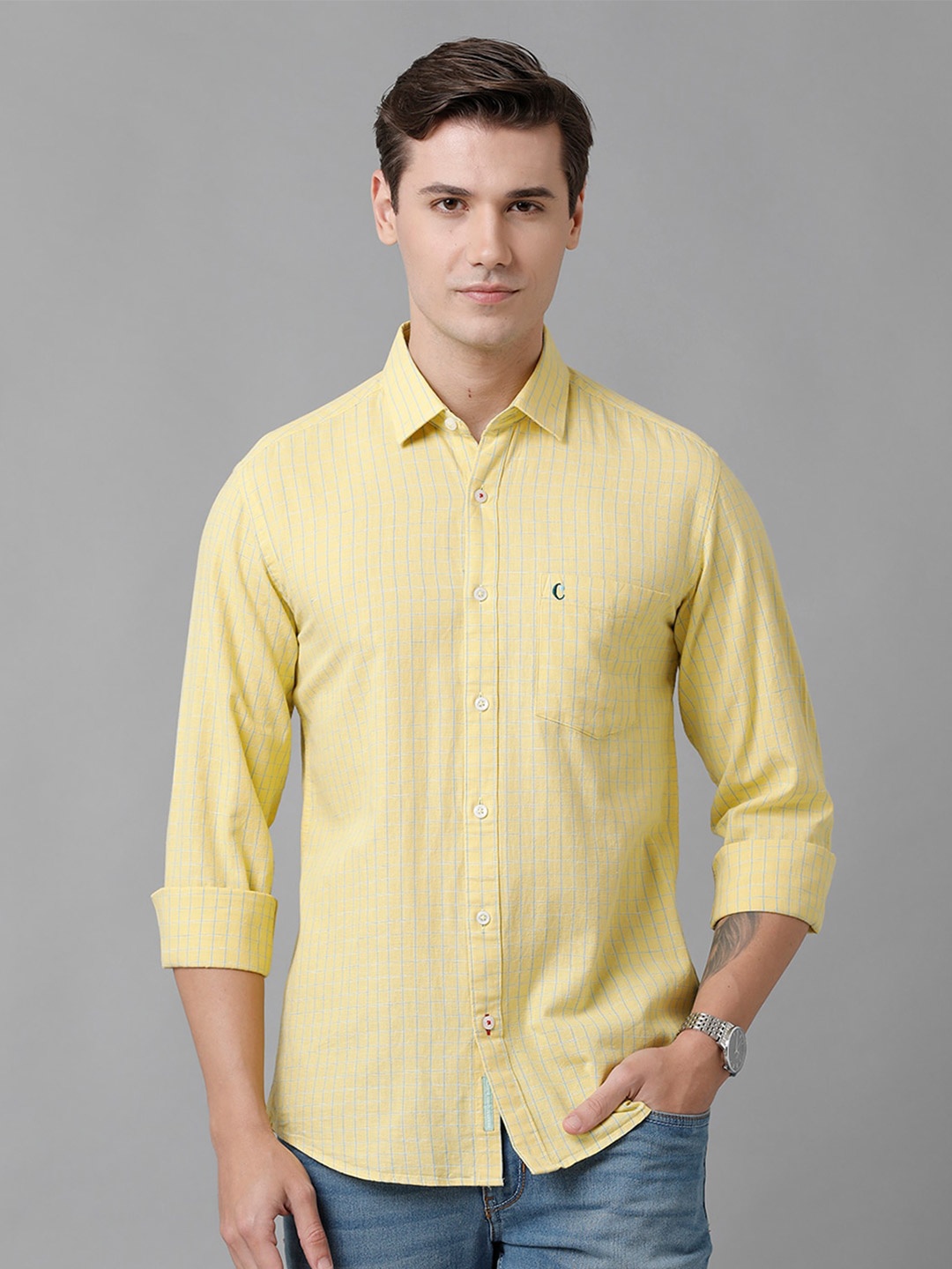 

CAVALLO by Linen Club Men Striped Casual Linen Shirt, Yellow