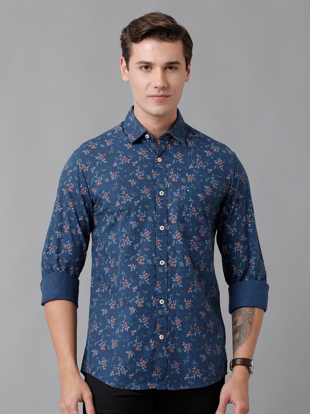 

CAVALLO by Linen Club Men Floral Printed Casual Shirt, Blue
