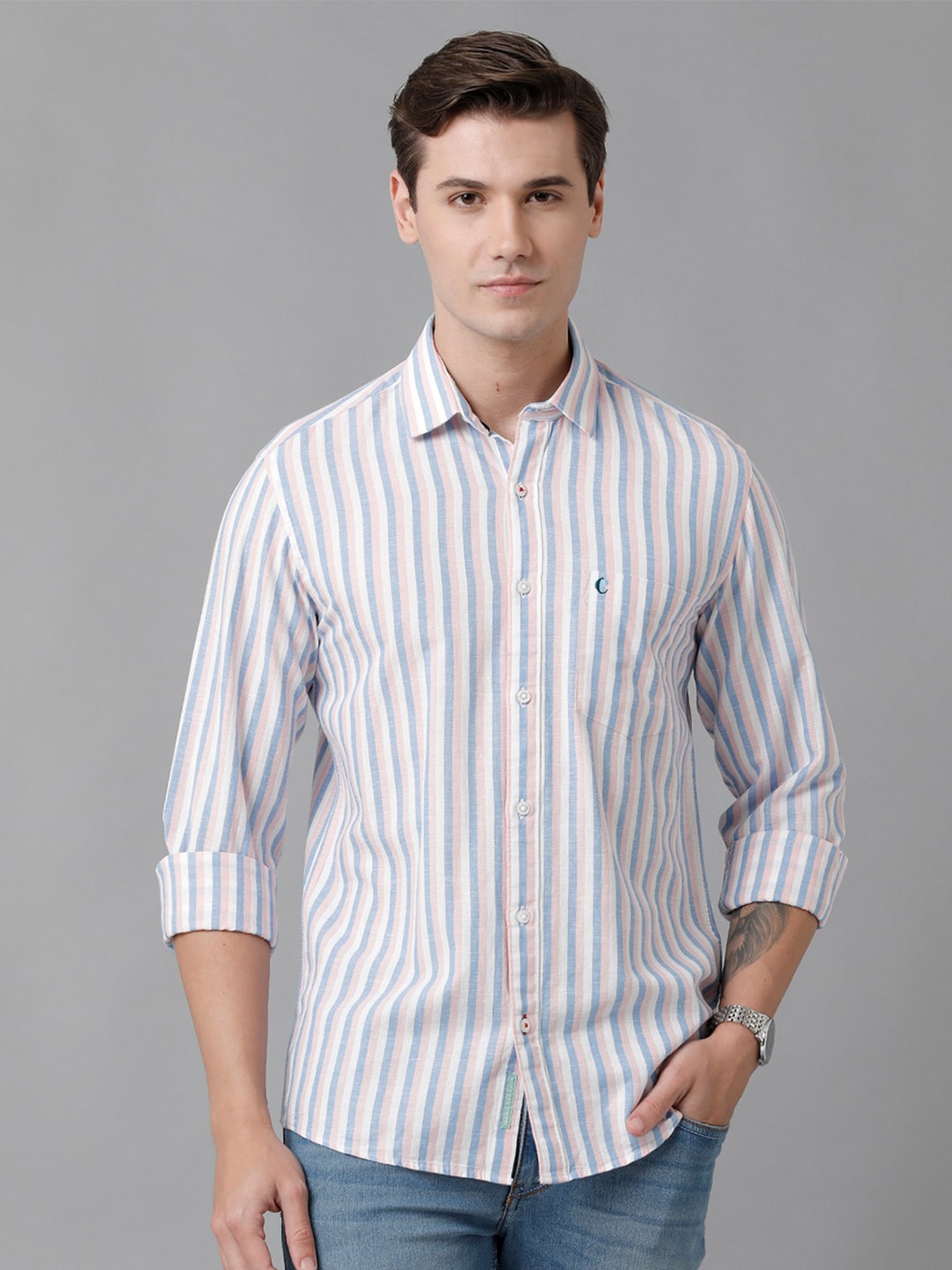 

CAVALLO by Linen Club Men Striped Casual Shirt, Blue