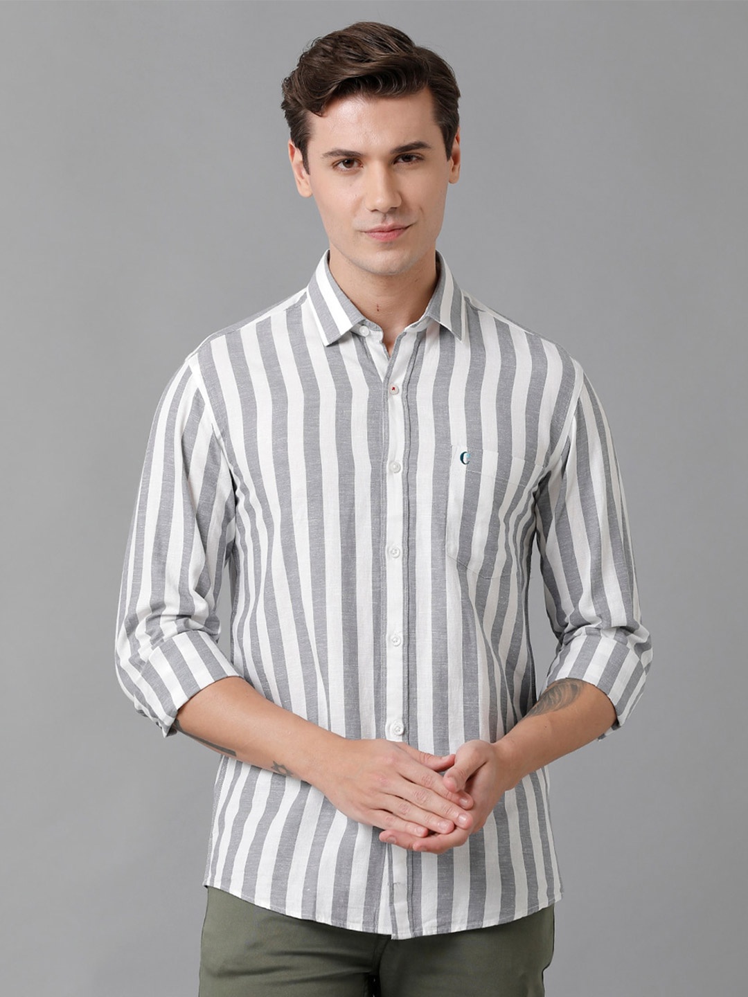 

CAVALLO by Linen Club Men Striped Casual Shirt, Grey