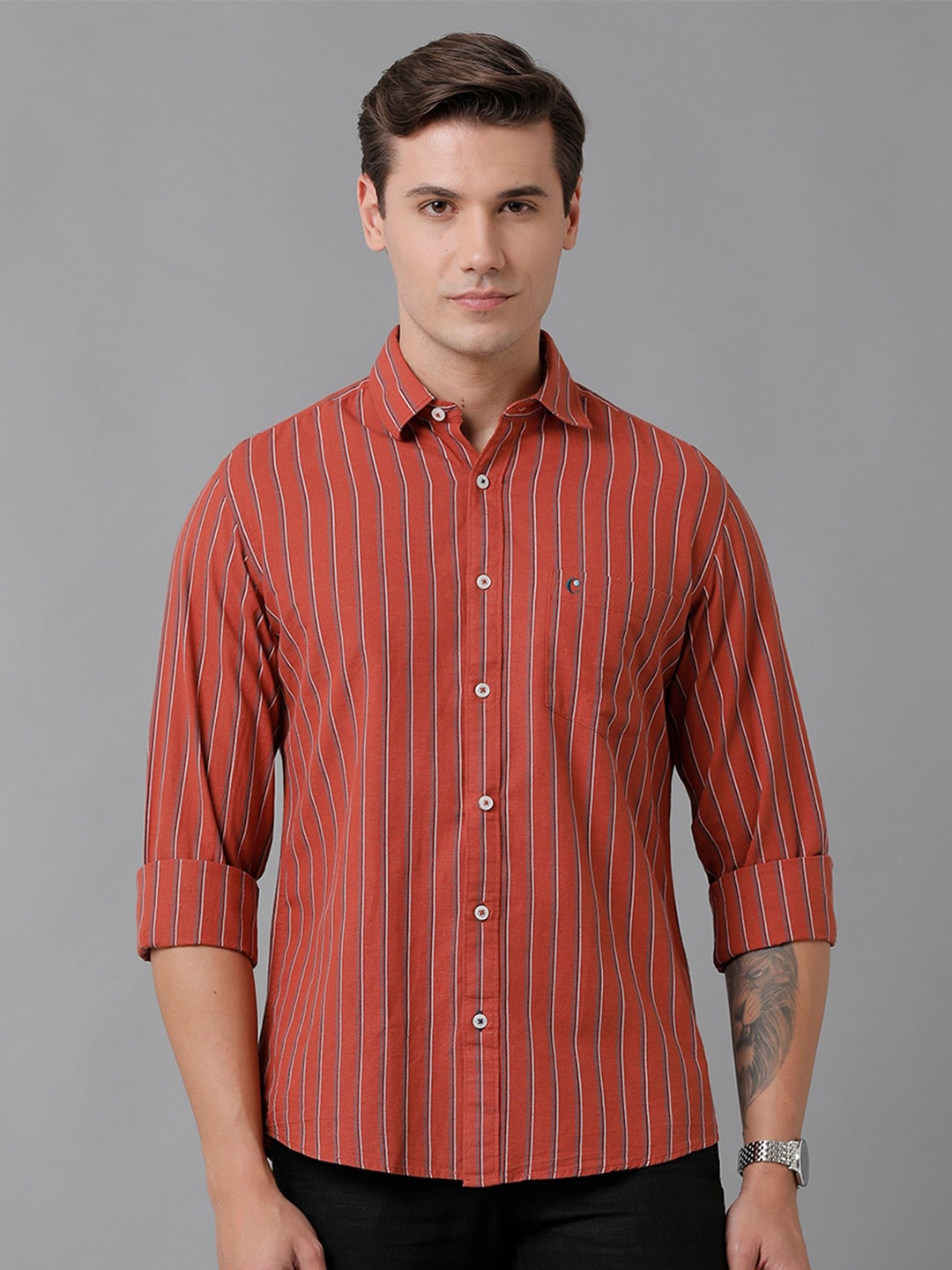 

CAVALLO by Linen Club Men Striped Casual Shirt, Red