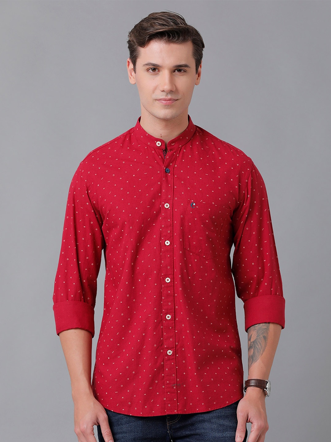 

CAVALLO by Linen Club Men Printed Casual Shirt, Red