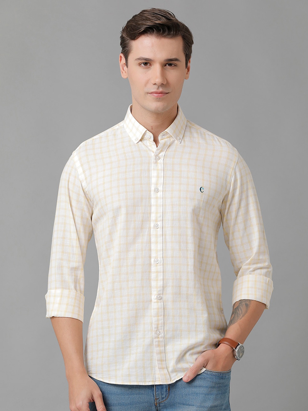 

CAVALLO by Linen Club Men Checked Casual Shirt, White