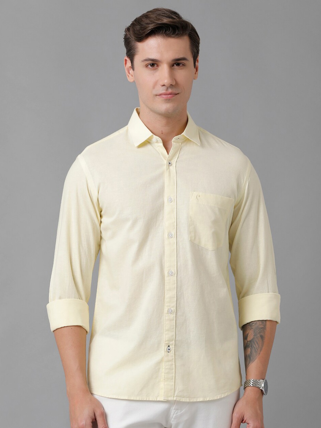 

CAVALLO by Linen Club Men Spread Collar Casual Shirt, Yellow