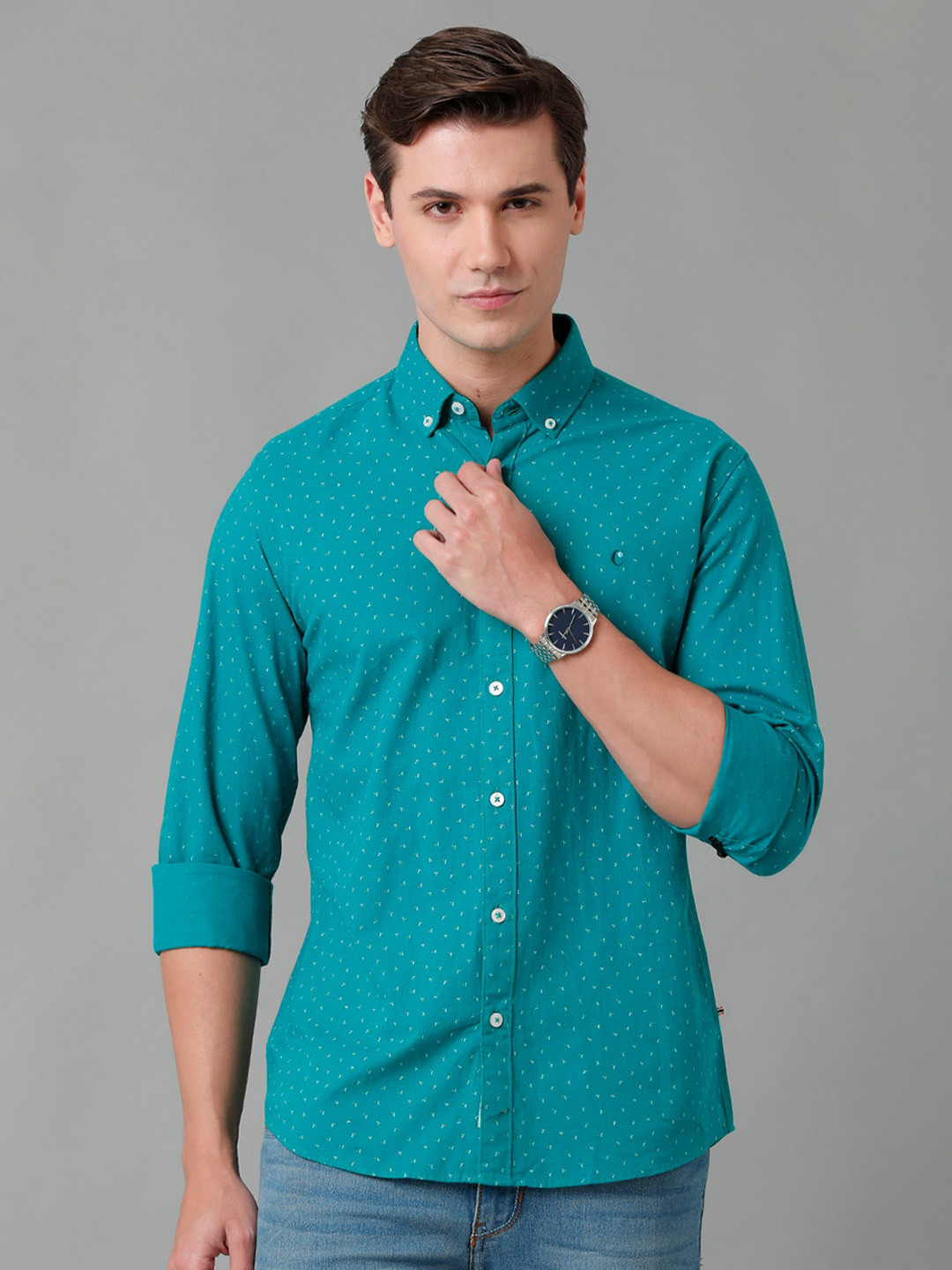 

CAVALLO by Linen Club Men Printed Casual Shirt, Turquoise blue