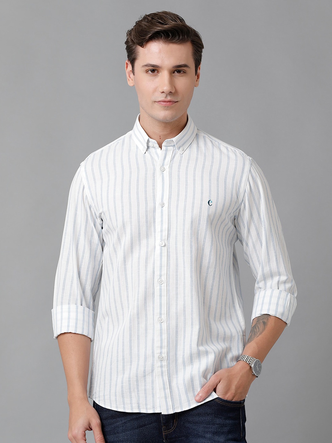 

CAVALLO by Linen Club Men Striped Casual Shirt, White