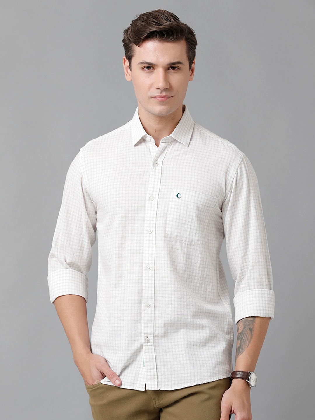 

CAVALLO by Linen Club Men Grid Tattersall Checks Casual Shirt, White