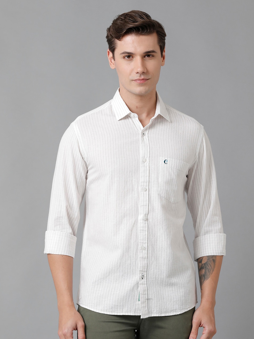 

CAVALLO by Linen Club Men Striped Casual Linen Shirt, White