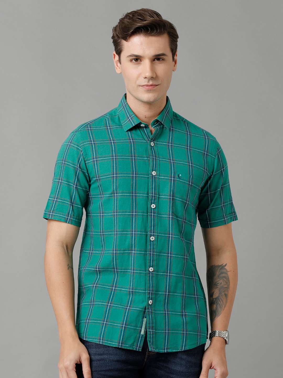 

CAVALLO by Linen Club Men Buffalo Checks Checked Casual Shirt, Green