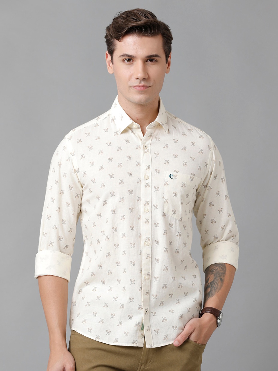 

CAVALLO by Linen Club Men Floral Printed Casual Shirt, White