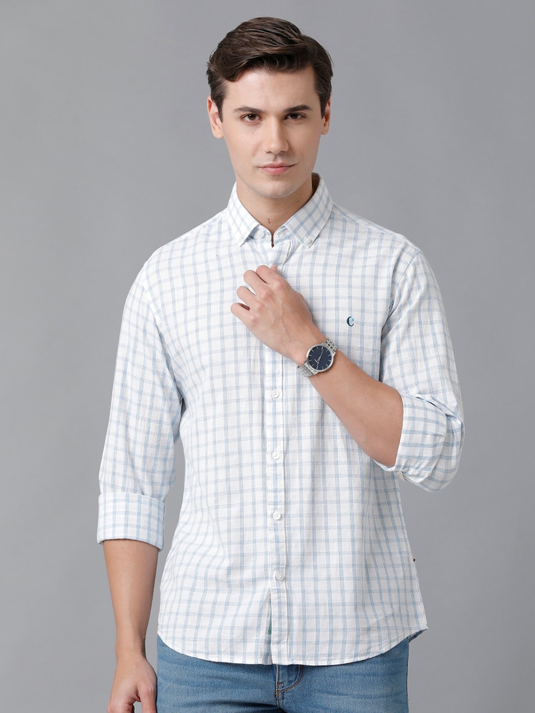 

CAVALLO by Linen Club Men Grid Tattersall Checked Casual Shirt, Blue