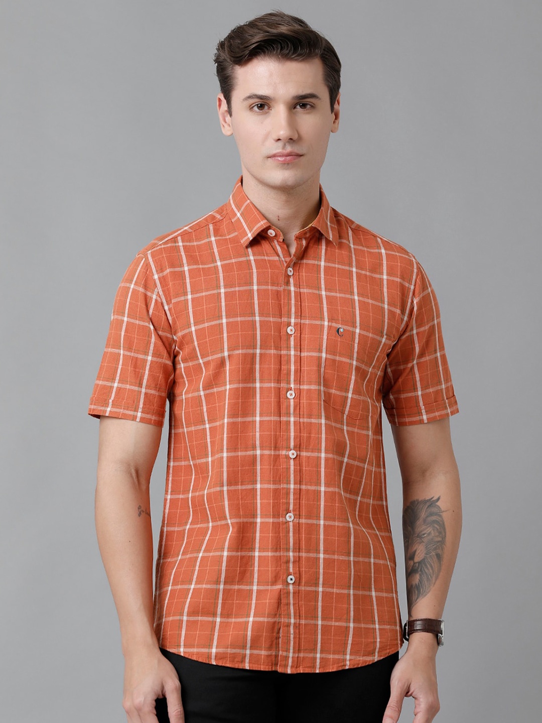 

CAVALLO by Linen Club Men Checked Casual Shirt, Red