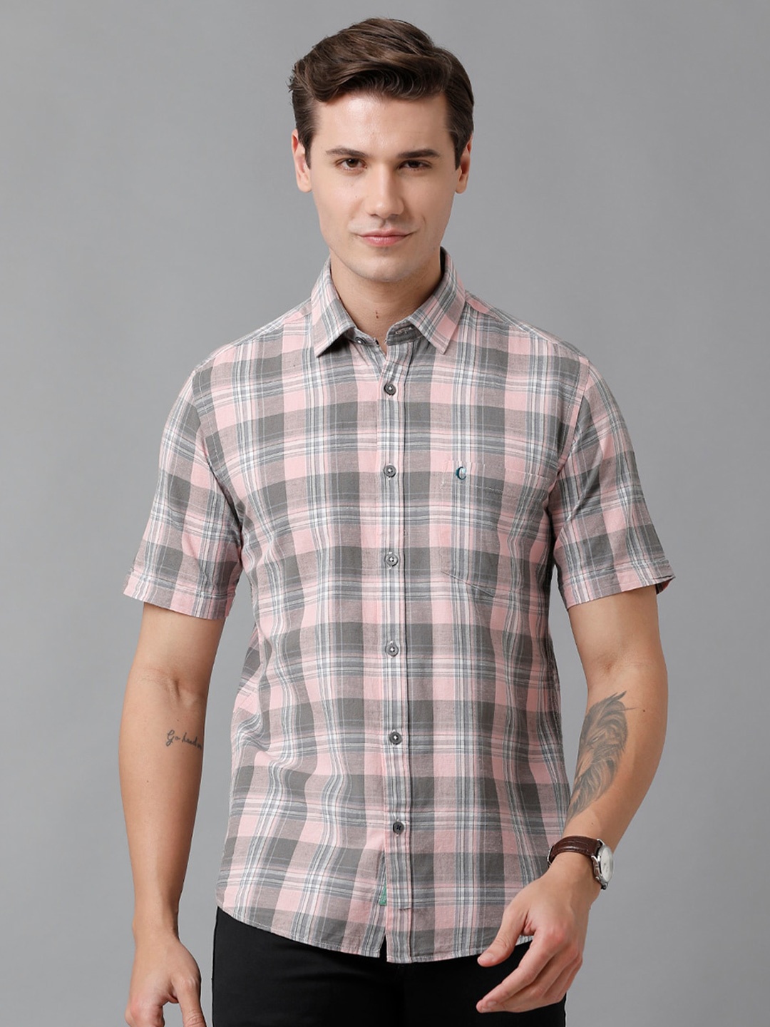 

CAVALLO by Linen Club Men Checked Casual Shirt, Pink