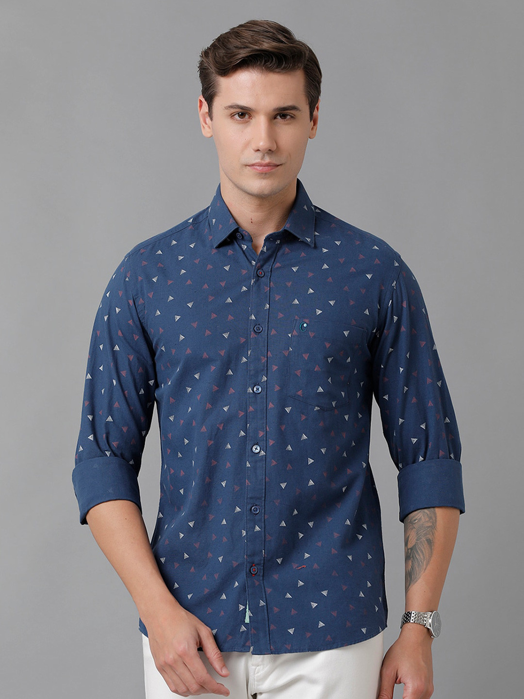

CAVALLO by Linen Club Men Printed Casual Shirt, Blue
