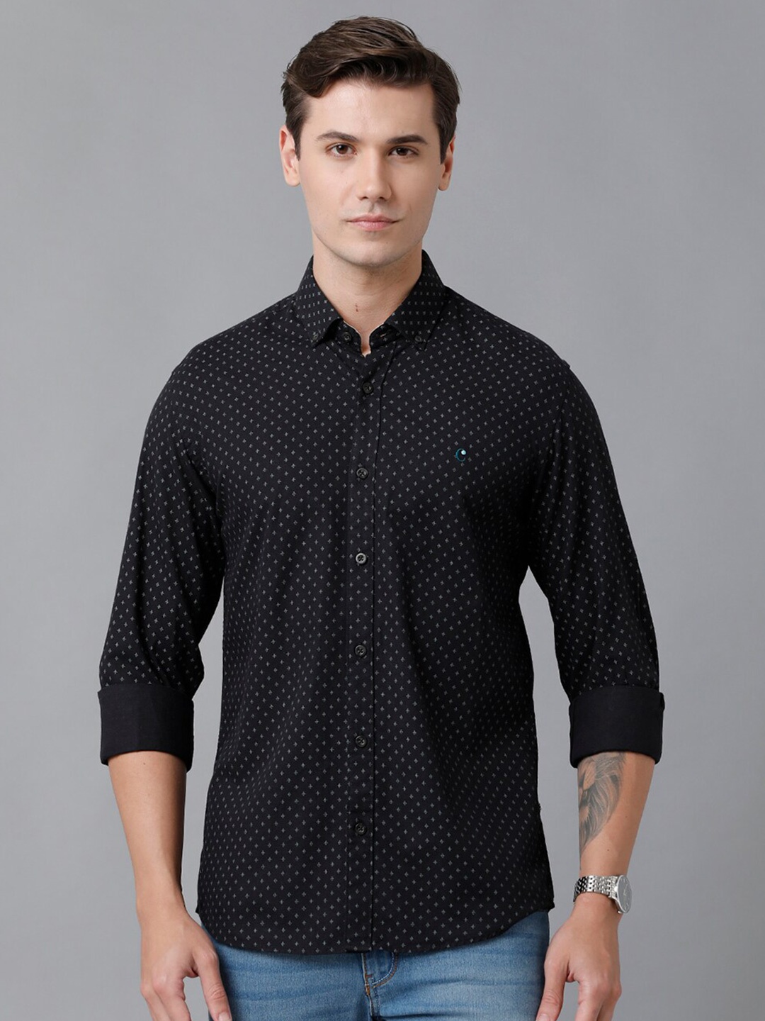 

CAVALLO by Linen Club Men Printed Casual Shirt, Black