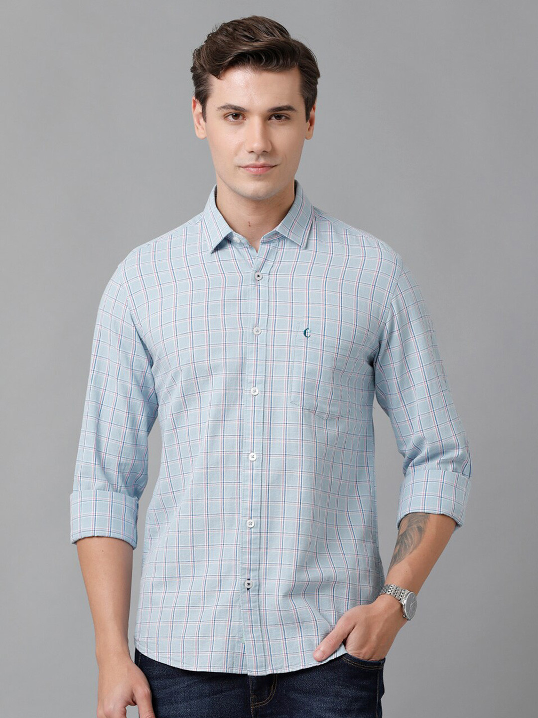 

CAVALLO by Linen Club Men Checked Casual Shirt, Blue
