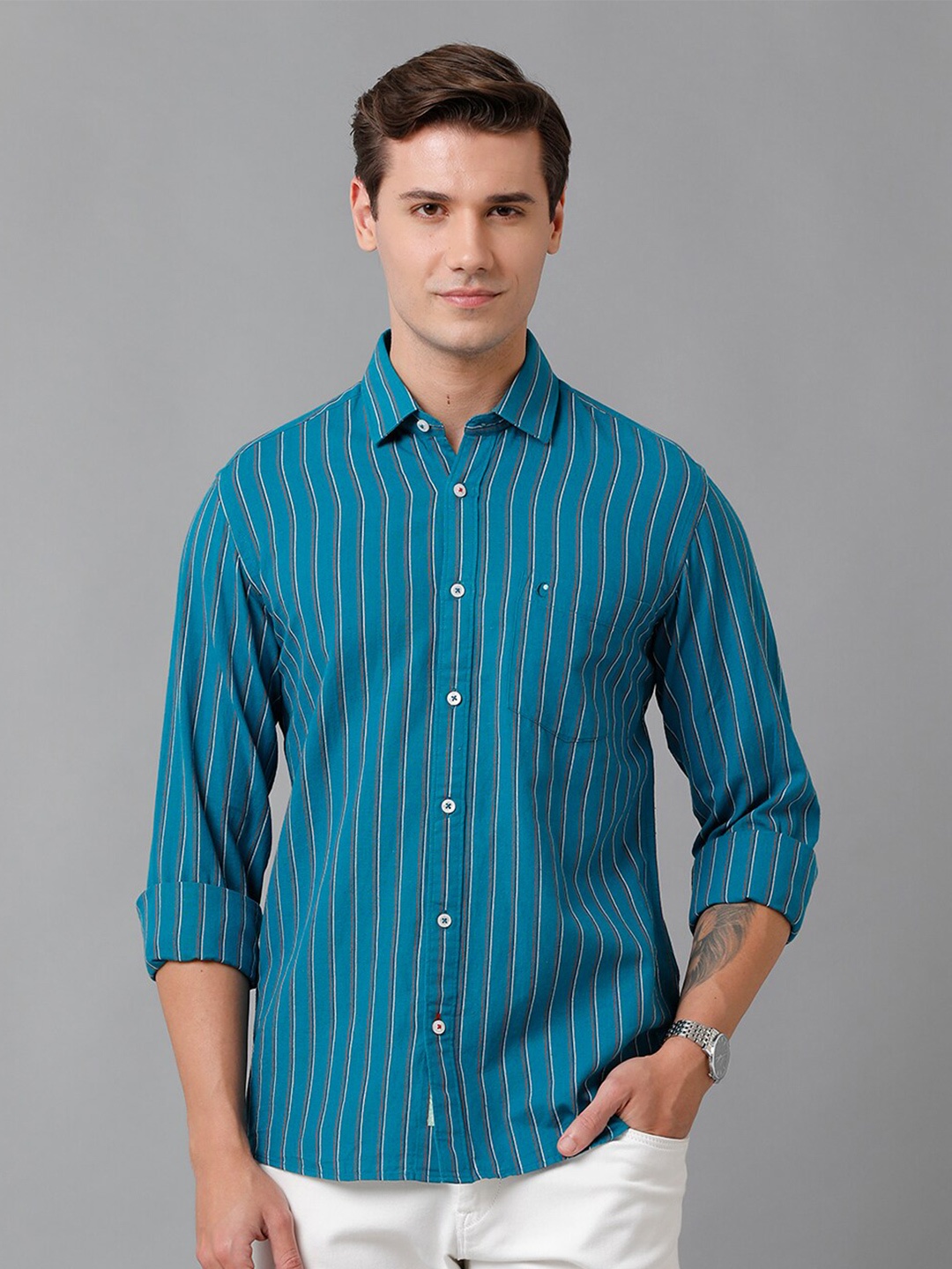 

CAVALLO by Linen Club Men Striped Casual Shirt, Blue