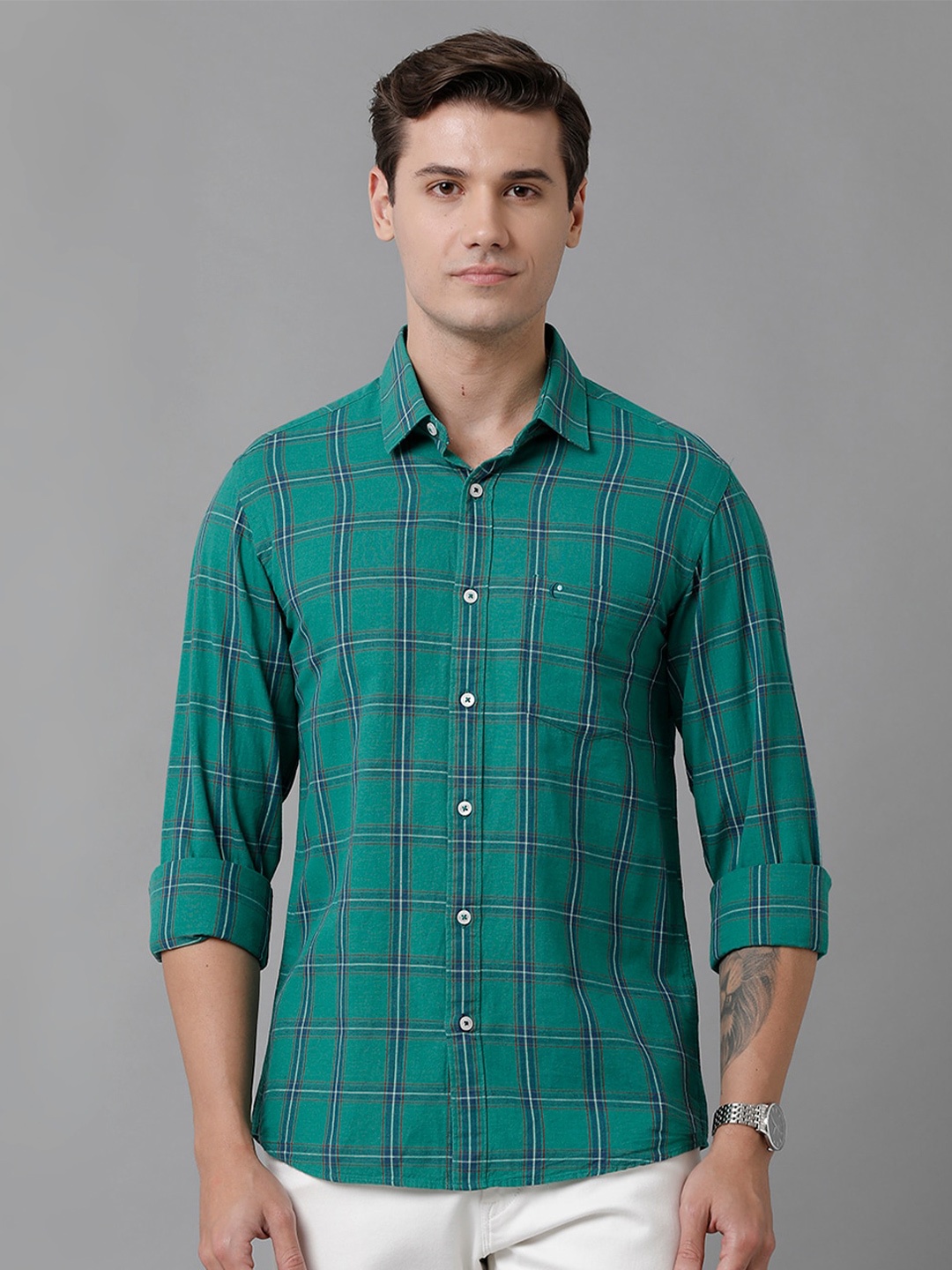 

CAVALLO by Linen Club Men Tartan Checks Casual Shirt, Green