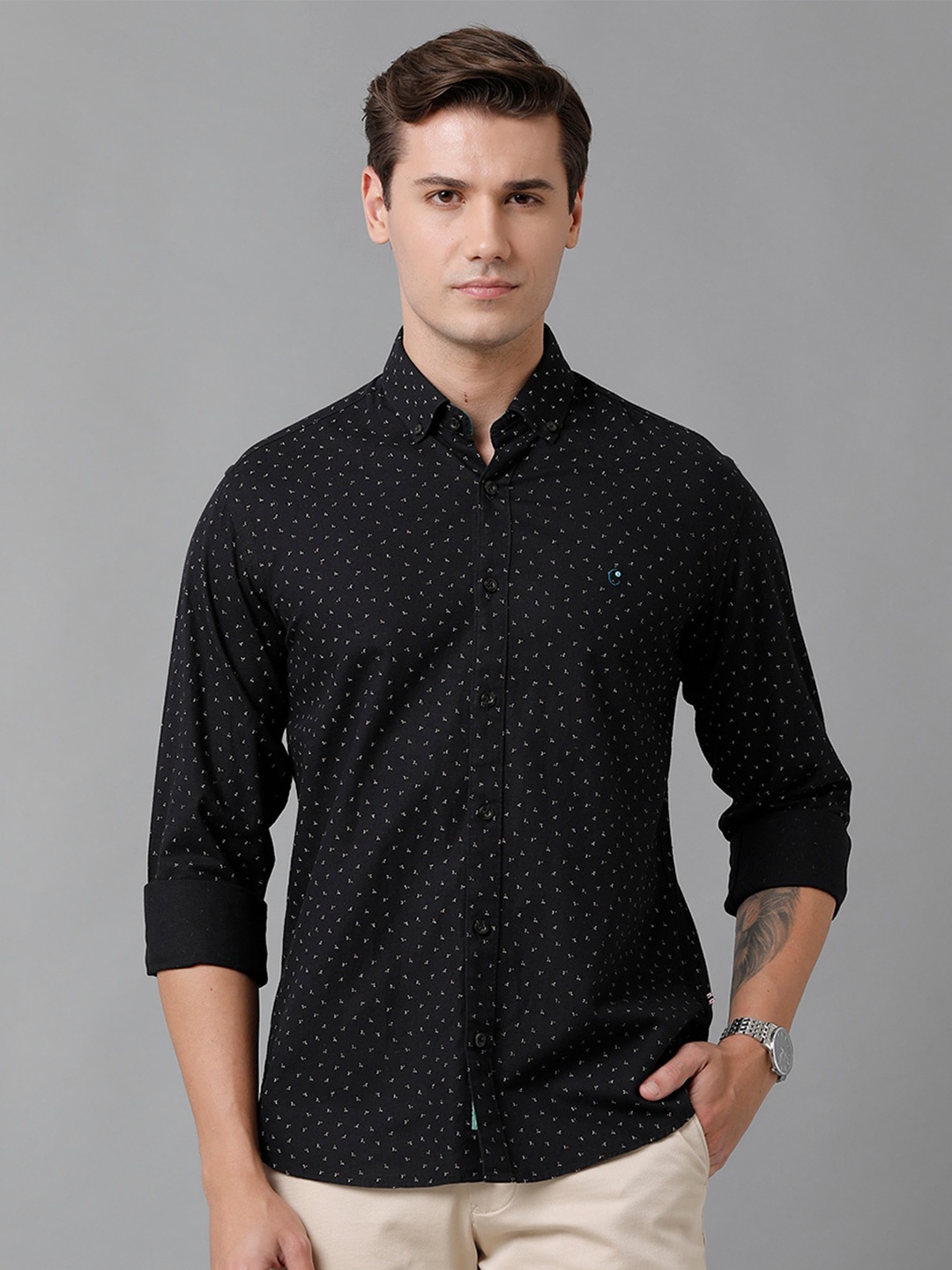 

CAVALLO by Linen Club Men Printed Linen Casual Shirt, Black