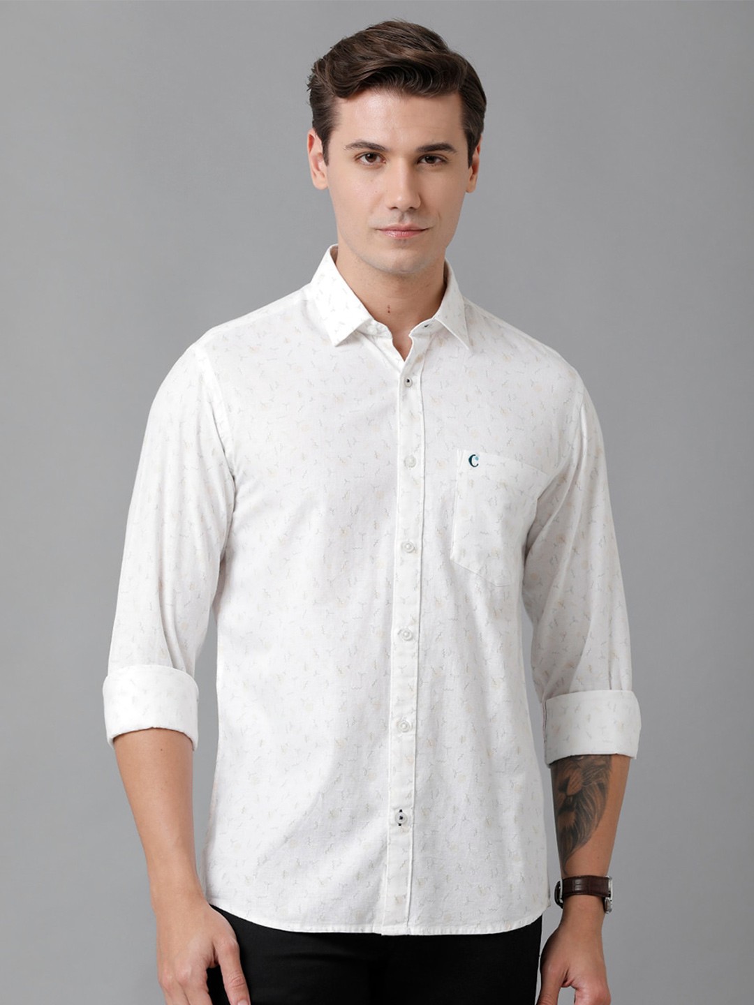 

CAVALLO by Linen Club Men Printed Casual Linen Shirt, Yellow