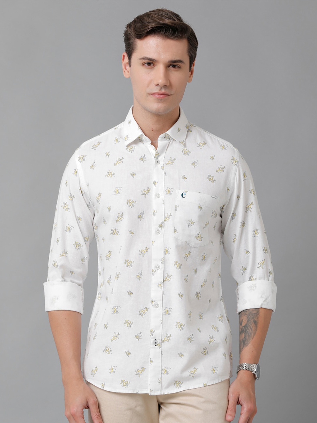 

CAVALLO by Linen Club Men Floral Printed Casual Shirt, White