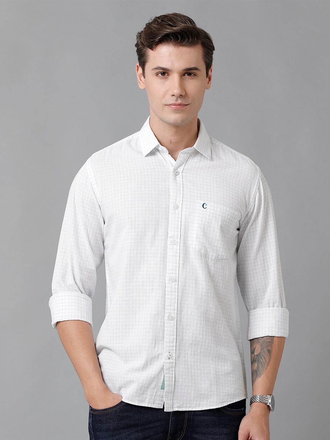 

CAVALLO by Linen Club Men Micro Checks Casual Shirt, Blue